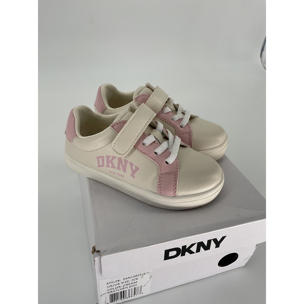 DKNY Gretchen Gigi Toddler Girl Sneakers Cream Pink Hook Loop Cute Size US 7